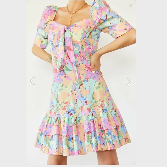 Organic Turquoise Skirt Frilly Patterned Dress - Picture 2 of 6